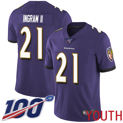 Baltimore Ravens Limited Purple Youth Mark Ingram II Home Jersey NFL Football #21 100th Season Vapor Untouchable->youth nfl jersey->Youth Jersey